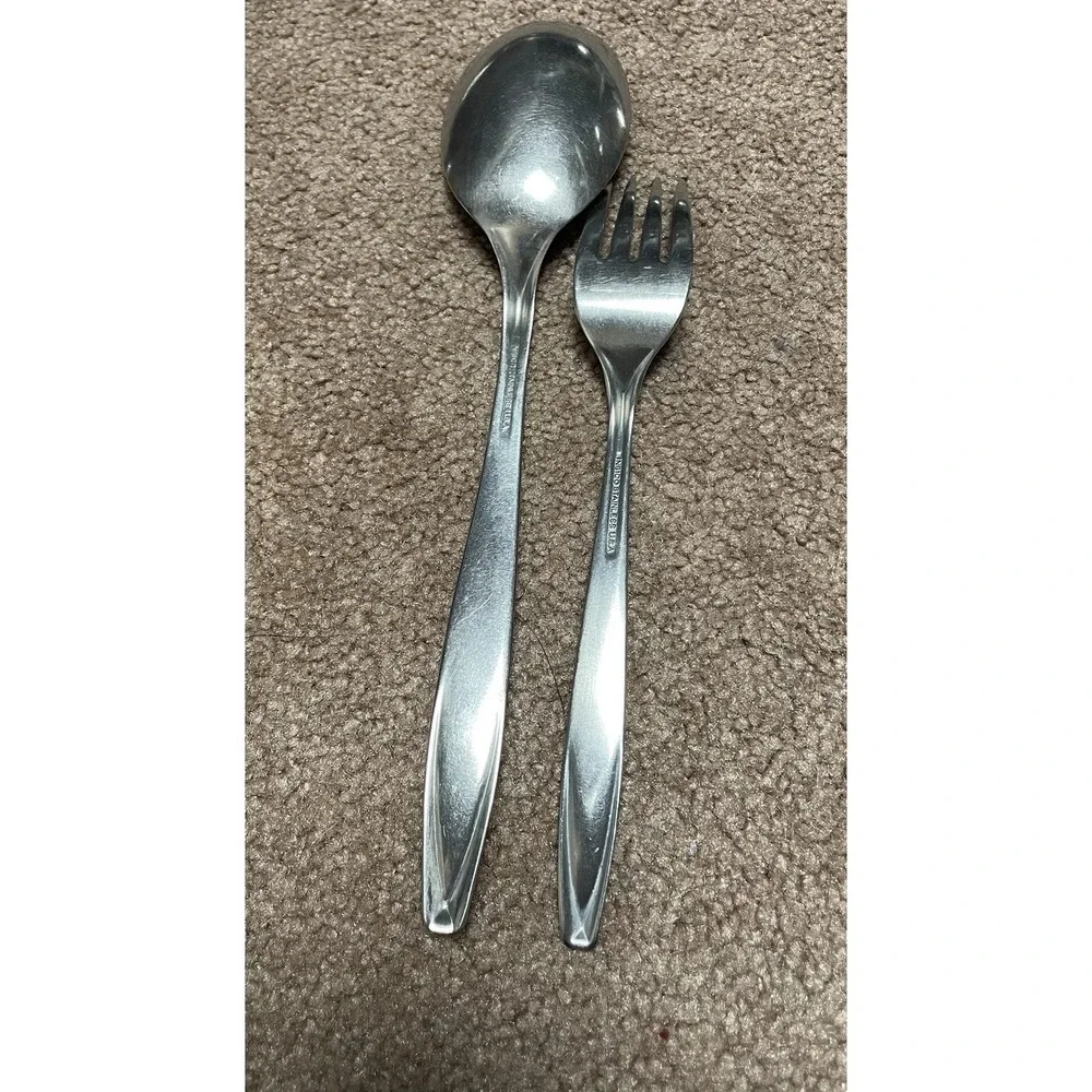 Insico Stainlesss Serving Spoon Fork S monogram USA 2 Silverware‎